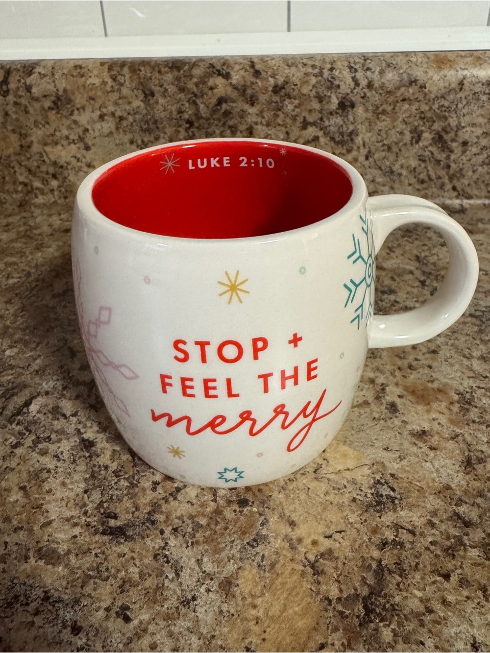 Holiday Ceramic Mug 'Stop + Feel the Merry' Luke 2:10